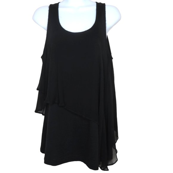 Vintage Elizabeth & James Layered Tunic Tank Top S Black Silk Cotton Small Snags - Picture 2 of 16
